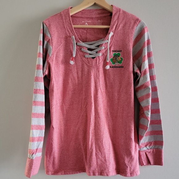 Antigua Chicago Blackhawks Womens XL Heathered Red And Gray Long Sleeve Shamrock - Picture 1 of 8